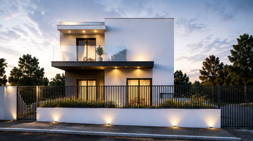 Contemporary white villa at dusk — Belas